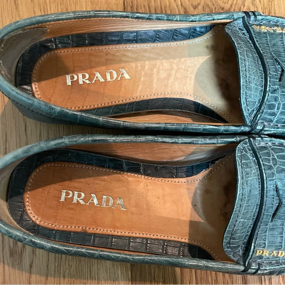 Prada Green Crocodile Embossed Leather Penny Loafer Size EU 37 = US 7 - Picture 6 of 12